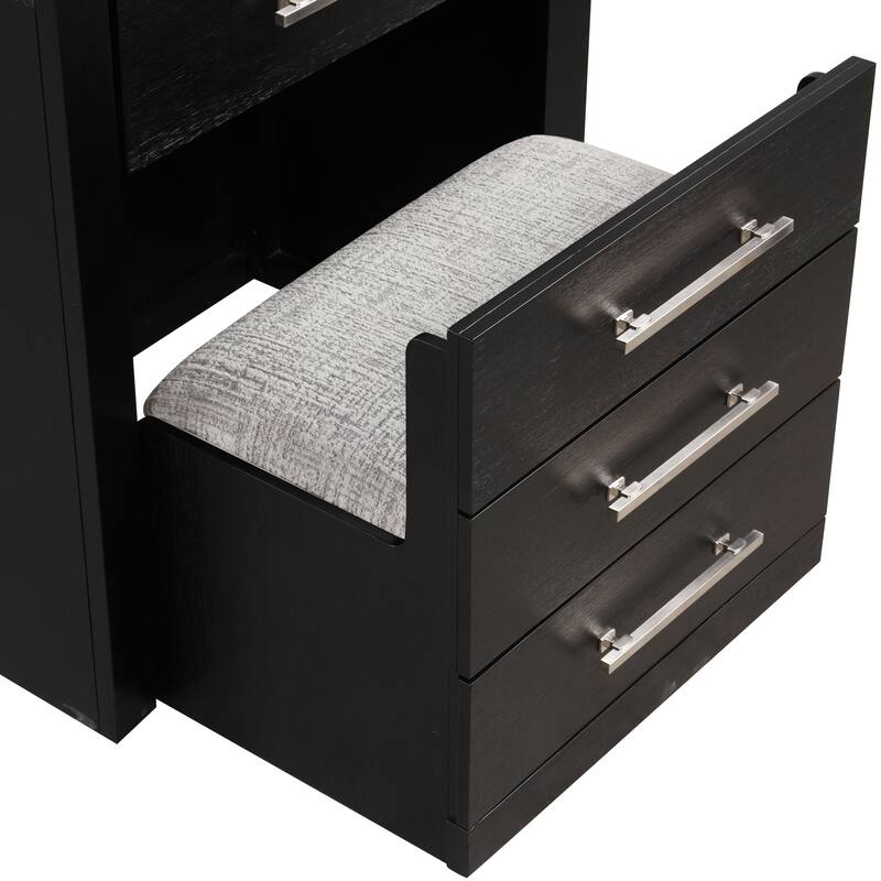 Furniture of America Alaric Modern Black Solid Wood 2-Piece Bedroom Set with 32-inch Makeup Vanity