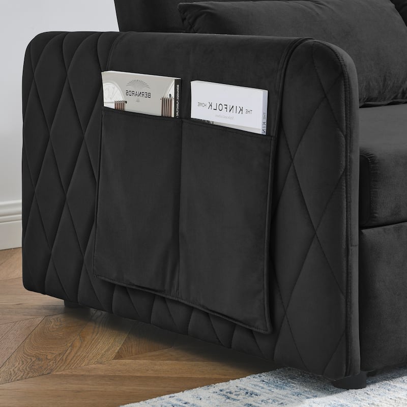Multifunctional Pull-Out Sofa Bed, Convertible Sleeper Sofa Bed with Storage Bag, Upholstered Armsofa for Bedroom