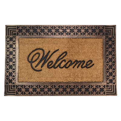 Gold and Natural Coir Rectangular "Welcome" Doormat 23" x 35" - 35