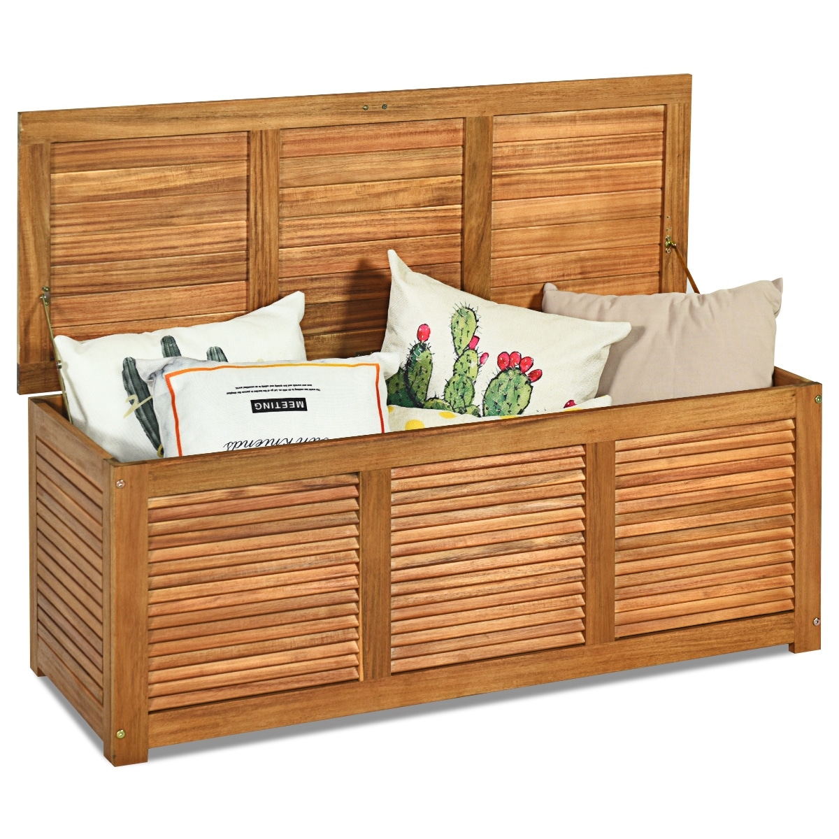 Costway 46 Gallon Deck Storage Acacia Wood Organization Toys Cushions - See Details