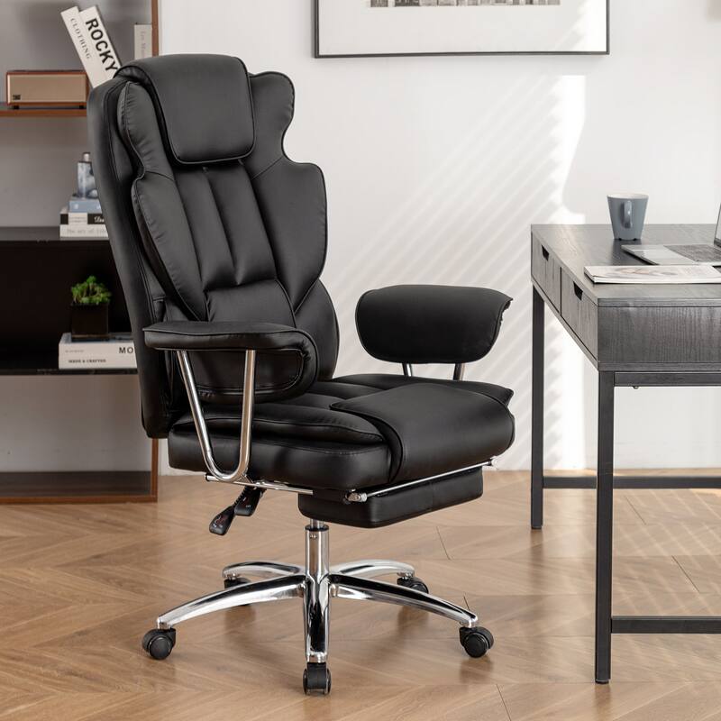 Big and Tall Executive Office Chair with Footrest, 500lbs Capacity Leather Ergonomic High Back Chair