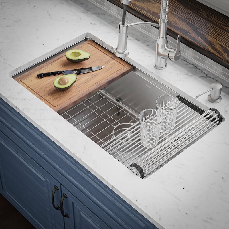 Karran 32" Undermount Large Single Bowl Stainless Steel Workstation Sink