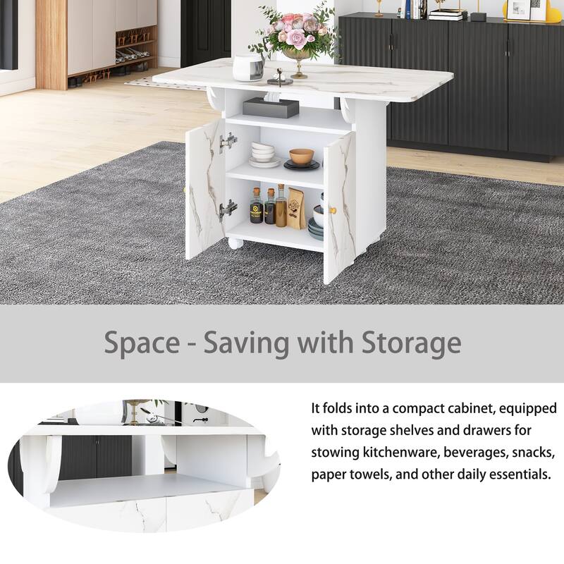 47" MDF Folding Dining Table with storage rack and cabinet