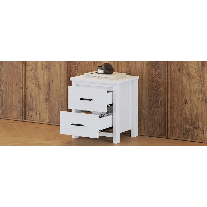 Dark Walnut Vintage Nightstand with Two Spacious Drawers, Simple & Modern Design