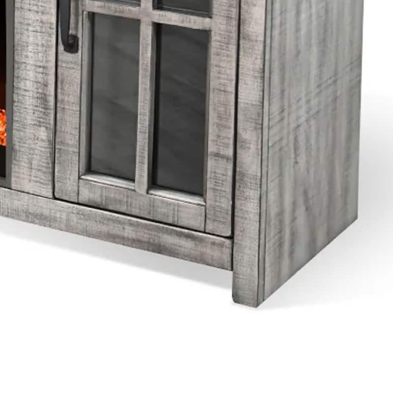 Gery TV Media Console w Crystal Fireplace, 76 Inch, 2 Cabinets, Gray