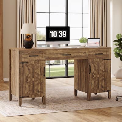 59" Computer Desk with Drawers and Cabinets for Home Office