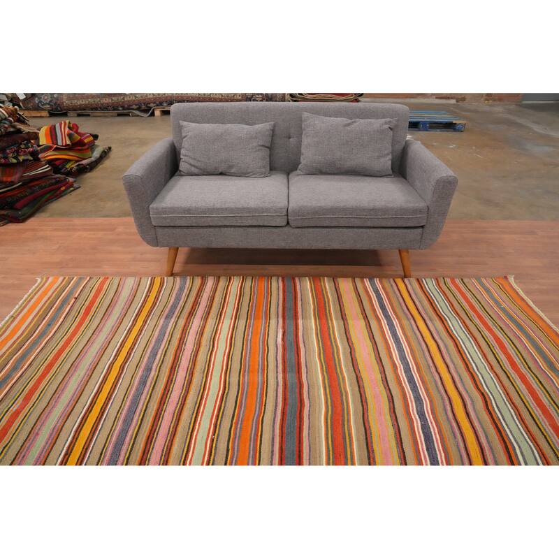 Hand Woven Oriental 100% Wool Carpet Southwestern Geometric Multi-Colored Kilim Area Rug - 8' 10'' X 4' 10''