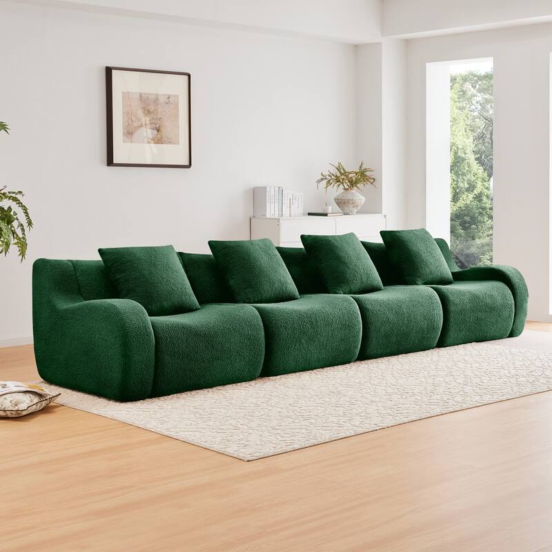 Roomfitters 4-Seat Teddy Fabric Boneless Sofa, No Assembly Modular Couch with 32D Sponge