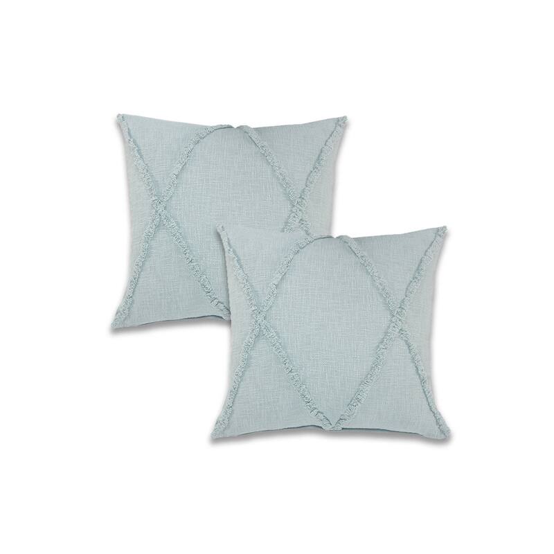 Heartham Set of 2 Contemporary Diamond Cotton Throw Pillow Covers, 20" x 20", 2 PCS (Covers Only) by Sevita - Palladian Blue - 18" x 18"