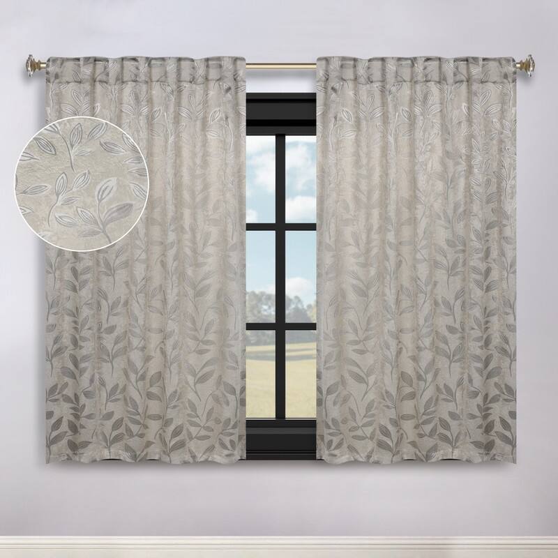 Superior Leaves Machine Washable Room Darkening Curtains with Back Tabs, Set of 2