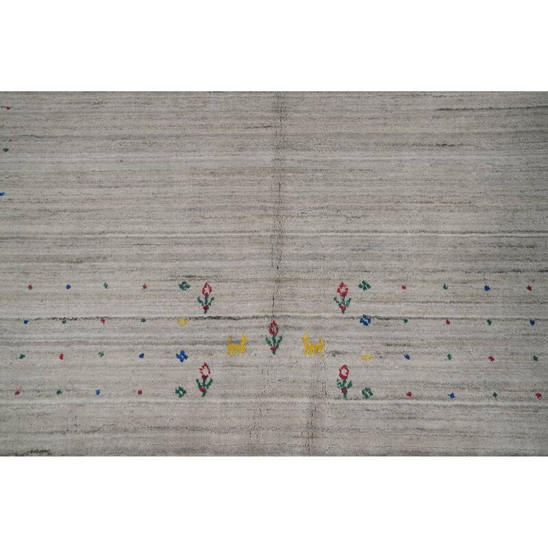 Hand Knotted Oriental Viscose Silk Carpet Tribal Animal Pictorial Greys & Charcoal Gabbeh Area Rug - 11' 8'' X 5' 5''