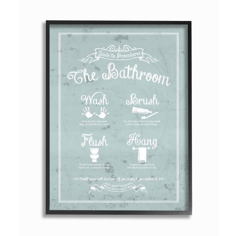 Stupell Guide To Procedures Bathroom Blue Framed Wall Art