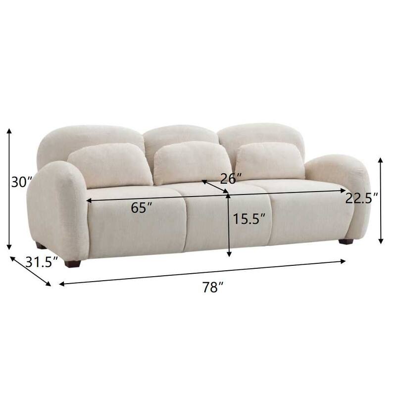 Boucle Upholstered 3 Seater Sofa, High-Density Foam Filled Floor Couch, Lounge Sofa Chair with 3 Pillows for Bedroom, Office