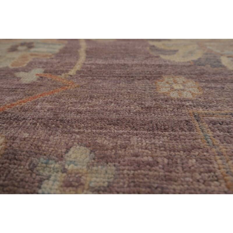 Floral Vegetable Dye Oushak Turkish Rug Hand-Knotted Brown Wool Carpet - 8'9"x 11'9"