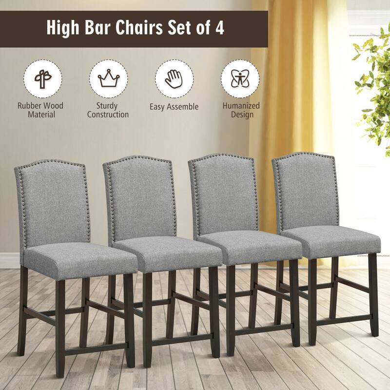Gymax Set of 4 Fabric Barstools Nail Head Trim Counter Height Dining - See Details