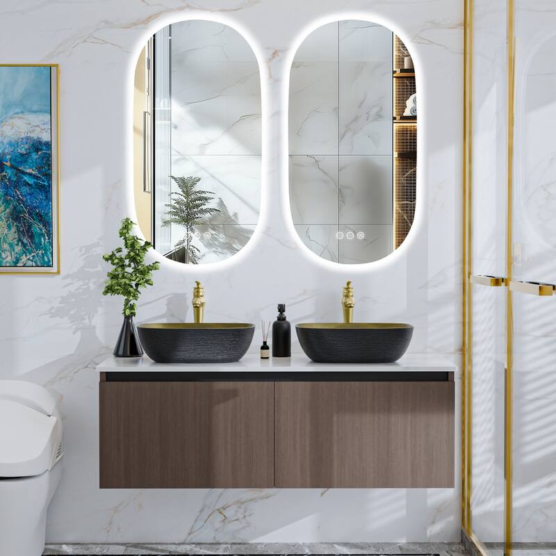 Wall Floating Vanity Bathroom Cabinet with Sink Combo with faucet