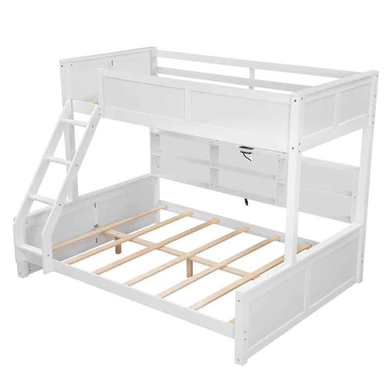 Twin&Full XL over Queen Bunk Bed with Storage Cabinets and USB Ports