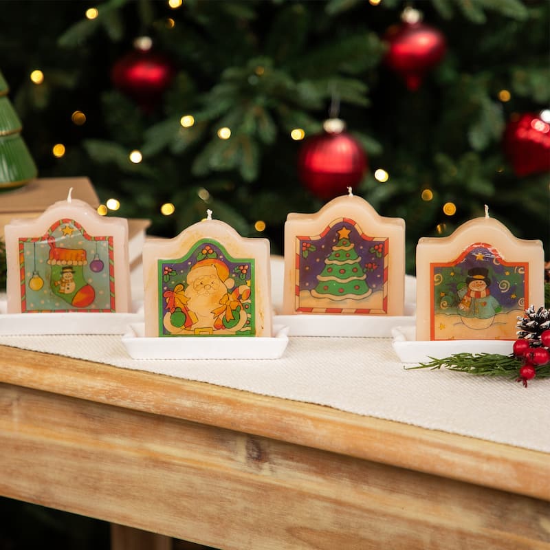 Santa Claus and Snowman Christmas Candles - 4" - Set of 4