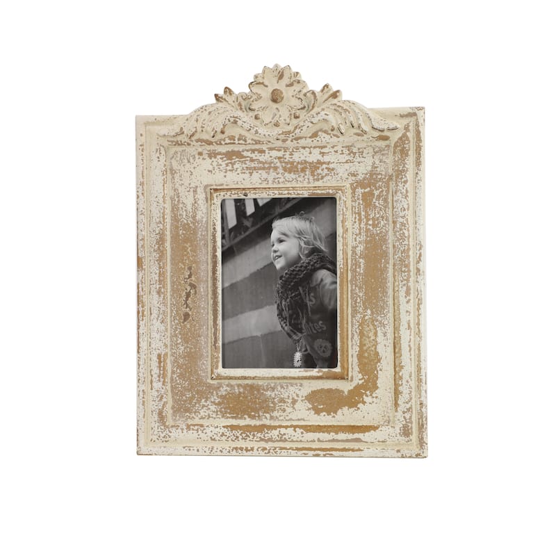 Wooden Scroll Handmade Intricate Carved 1 Slot Photo Frame - White - Roche River Decor