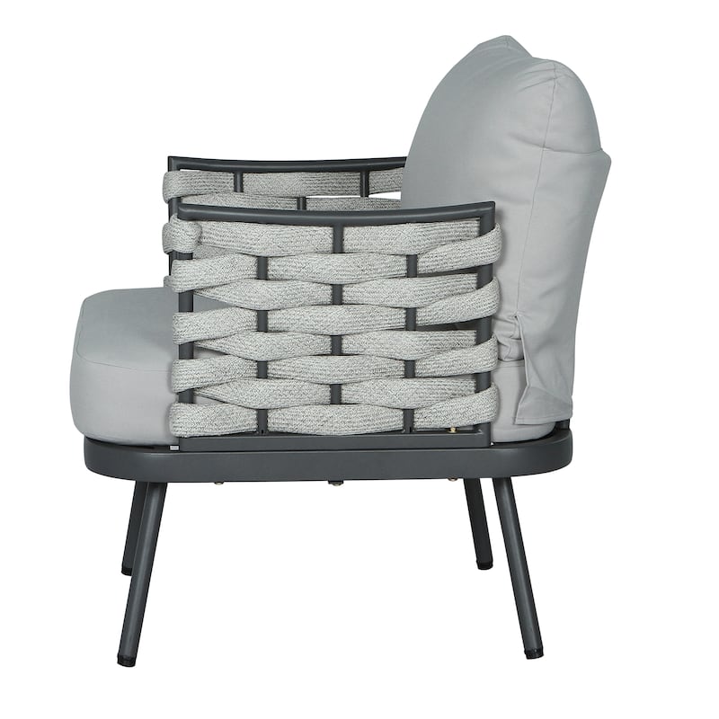 Roomfitters Steel 4-Piece Outdoor Conversation Set with Woven Rope Armrests and Cushions