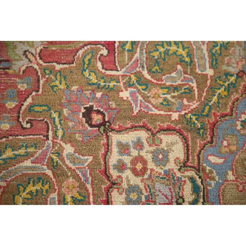 Hand Knotted Oriental 100% Wool Carpet Traditional Floral Pink Mashad Area Rug - 11' 4'' X 7' 9''
