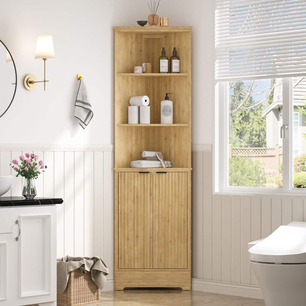 VEIKOUS Wooden Corner Cabinet for Bathroom, Kitchen, Living Room, Anti-Tipping Design