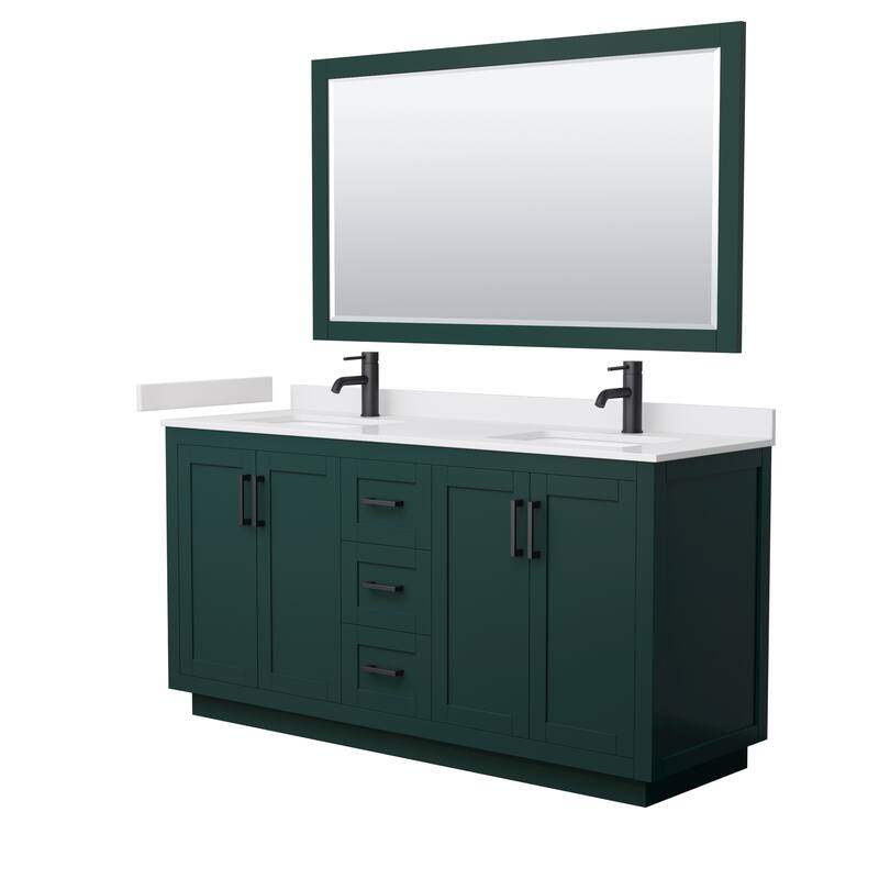 Miranda Bathroom Vanity Set, Cultured Marble Top, 58-Inch Mirror - 66-Inch Double - Green, Black Trim, White Cultured Marble Top