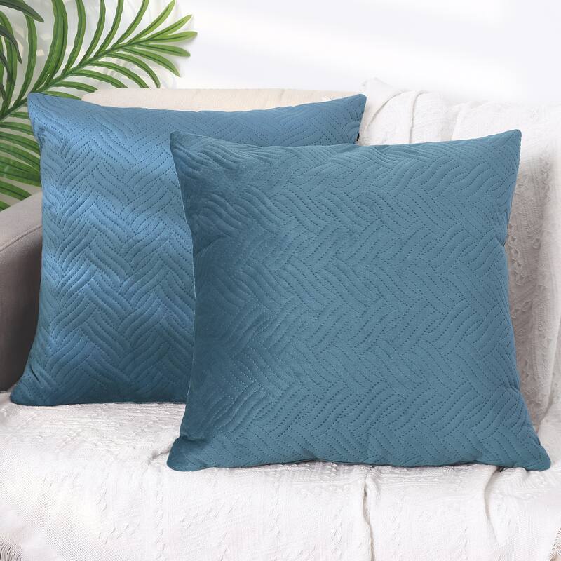 Velvet Knitted Throw Pillow Covers, Pack of 2 Spring Decorative Pillow Cases Square Soft Cushion Covers - Blue