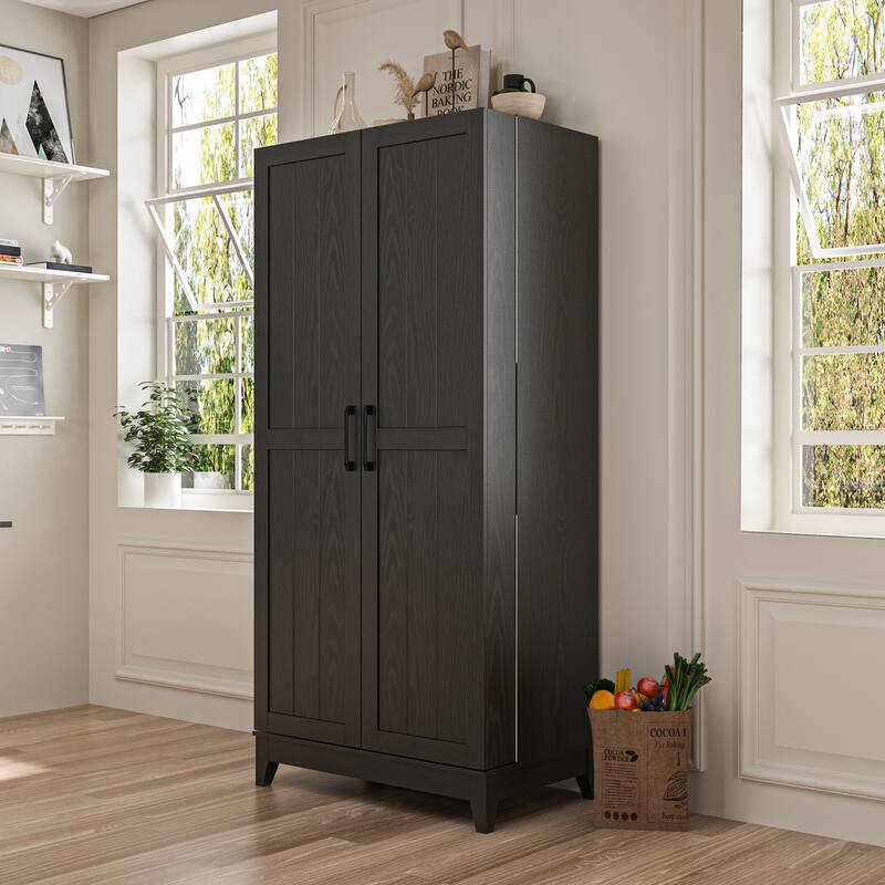 White Light Wood Grain Kitchen Cabinet with Red Wine Drawers Pantry