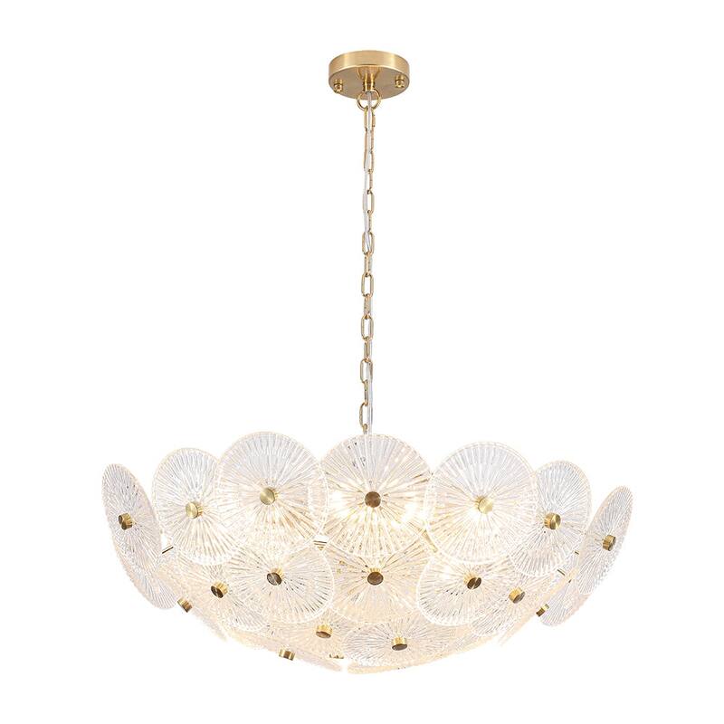 Glam 9-Light Tiered Clear Art Glass Round Basin Chandelier 28in