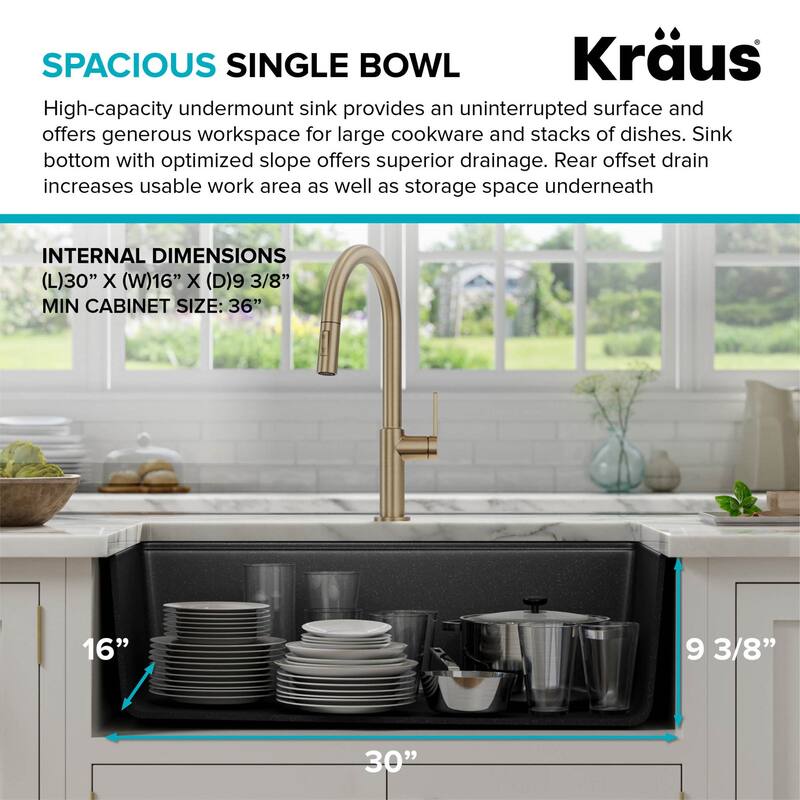 Kraus KGUW2-33-100-100 Bellucci 32" Undermount Single Basin Granite