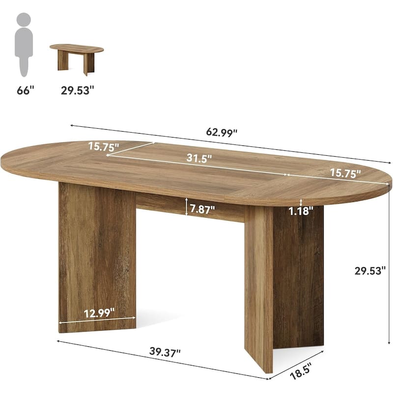 63" Rustic Oval Dining Table with Metal Strip Base for 4-6