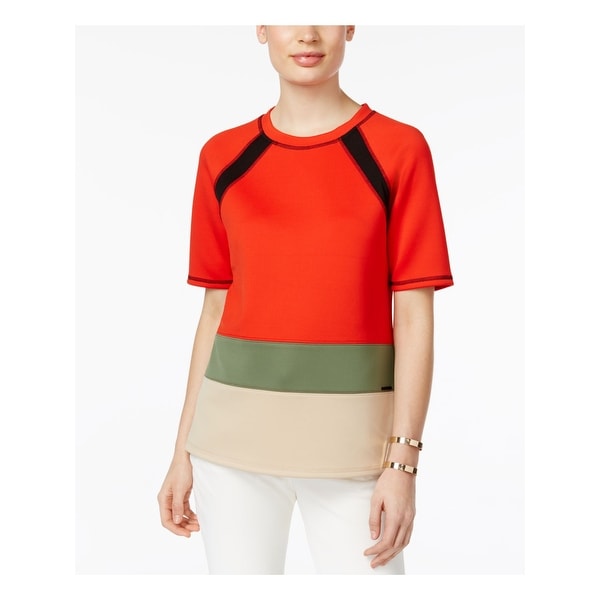 ANNE KLEIN Womens Green Color Block Short Sleeve Top Size L. Opens flyout.