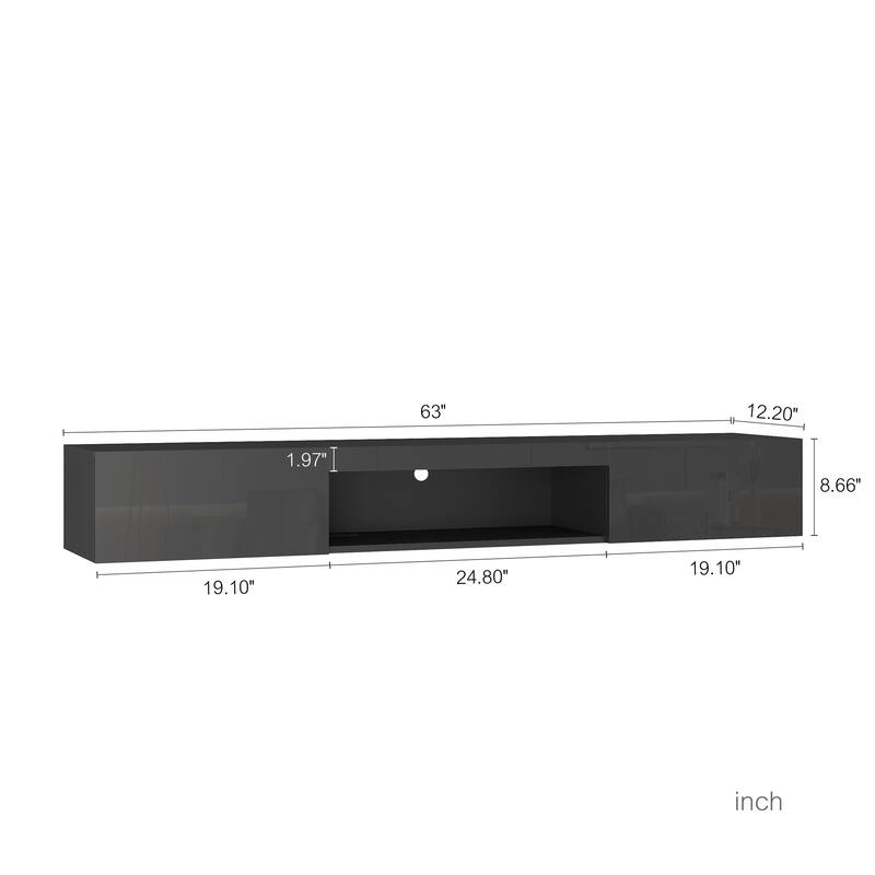 Floating TV Stand Wall Mounted with 16 Color LEDs, 63" Modern TV Stand, Entertainment Center with Open Storage Compartment