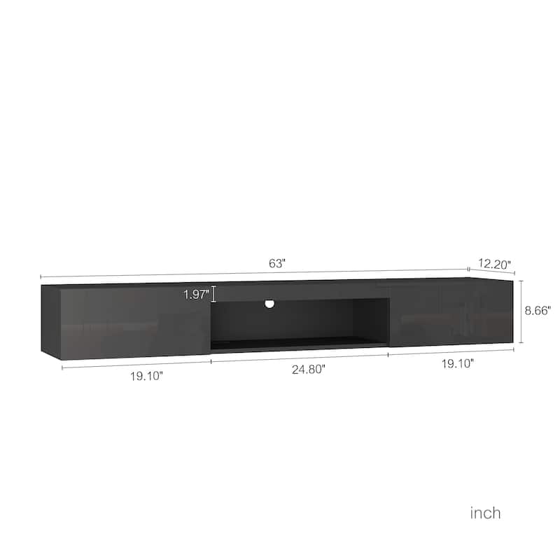 Floating TV Stand Wall Mounted with 20 Color LEDs,63" Modern TV Stand,Floating TV Cabinet Entertainment Center