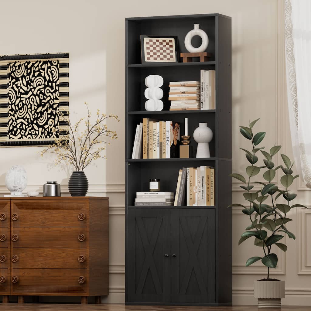 Futzca 6-Tier Open Bookcase and Bookshelf with Doors