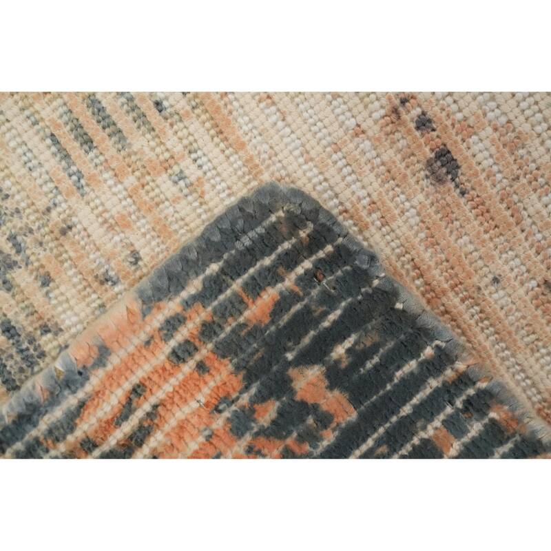 Hand Knotted Oriental Viscose Silk Carpet Modern All-Over Peach Abstract Area Rug - 4' 0'' X 2' 0''