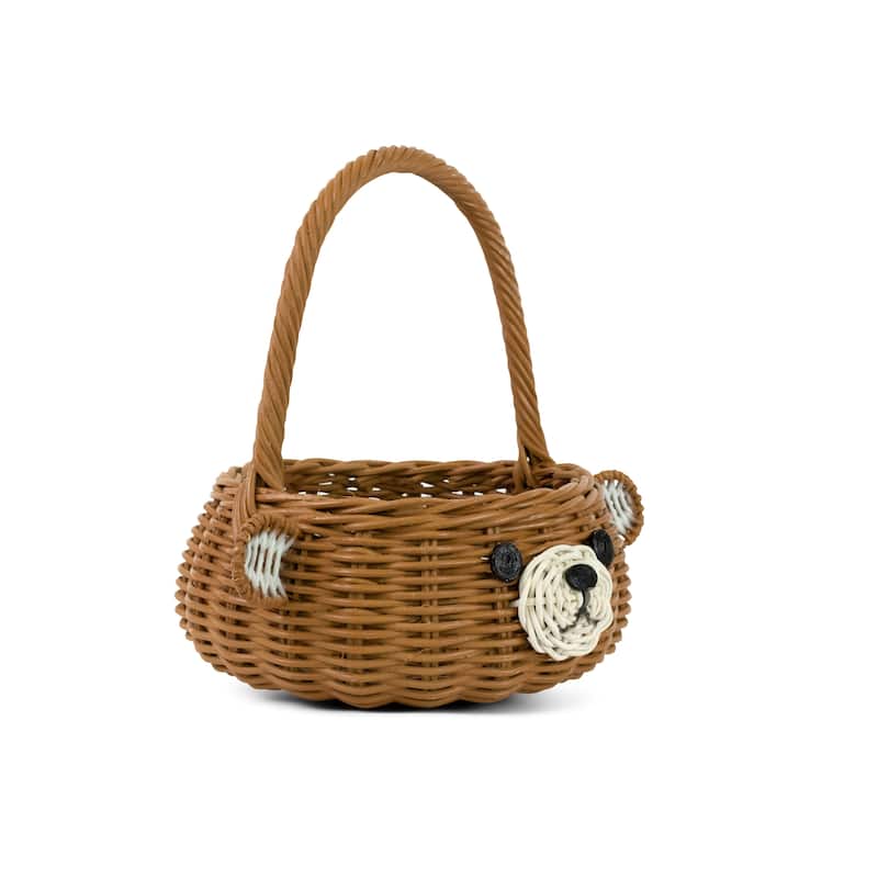 Hand Woven Bear Rattan Wedding Flower Girl Basket Easter Decorative Home Decor Bin Organizer Storage Cute Handmade Decoration
