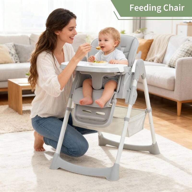 Adjustable Backrest Foldable High Chair for Babies & Toddlers, Light Grey