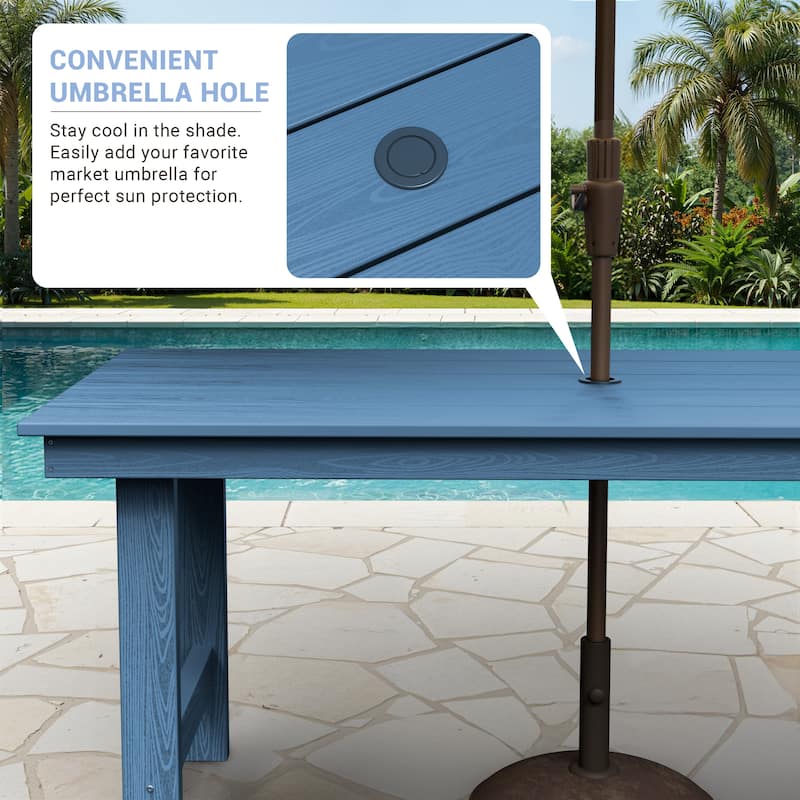 6-Piece HDPE Outdoor Dining Table Sets with Umbrella Hole - 1-Table 4-Chairs-1-Bench