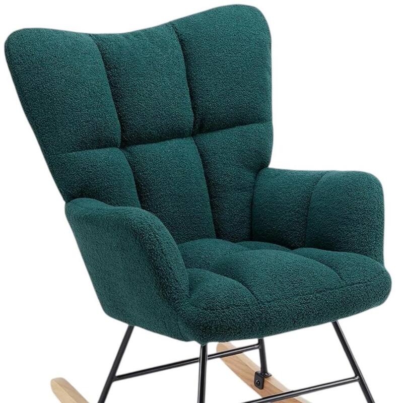 HomeRoots 23" Green and Black Boucle Steel And Wood Glider Rocking Chair - 22.80 in. x 38.98 in. x 33.61 in.