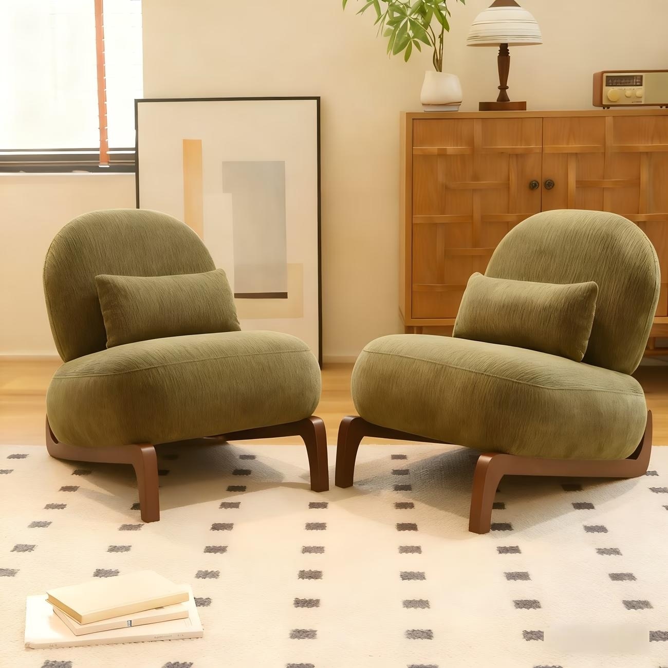 Simple Accent Chair Armless Reading Chair with Wood Legs, Side Chair Lounge Chair Set of 2 Office Chair