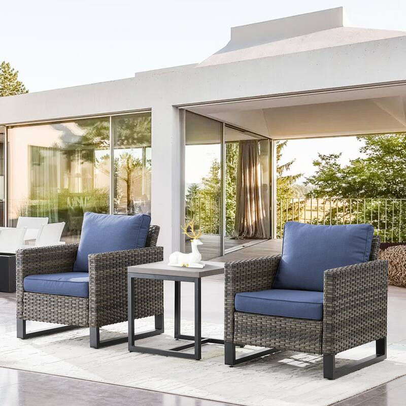 Gymojoy Outdoor PE Wicker Chairs with Table - Grey - Blue