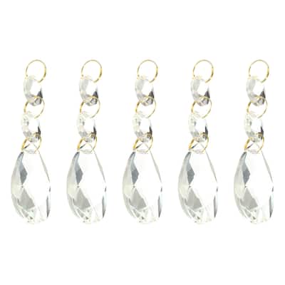 5Pcs 38mm Clear Crystal Teardrop w 14mm Octagonal Bead for Chandeliers