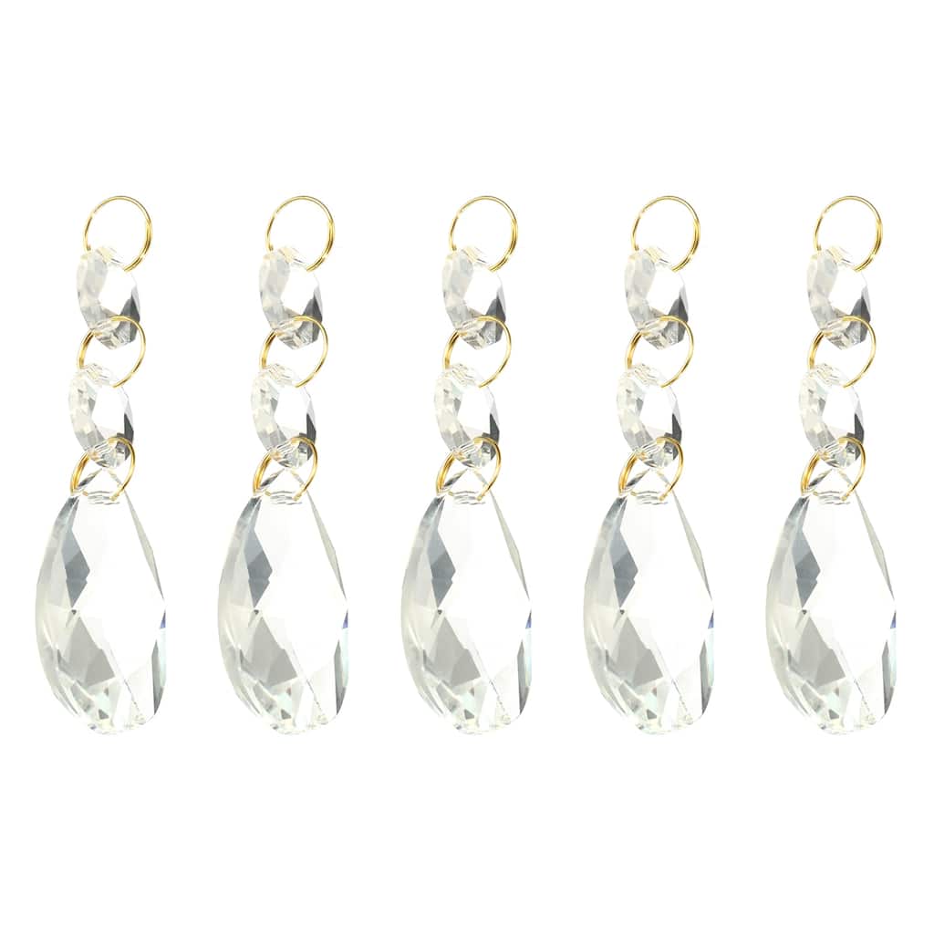 5Pcs 38mm Clear Crystal Teardrop w 14mm Octagonal Bead for Chandeliers