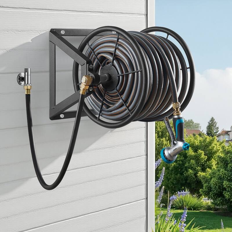 Heavy Duty Garden Hose Reel 200ft Wall Mounted Steel Hose Storage - 22.83 x 15.35 x 17.72 inches