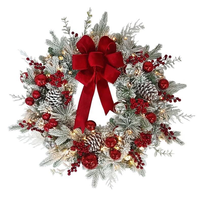 Puleo International 26" Battery-Operated Pre-Lit Decorated Artificial Wreath