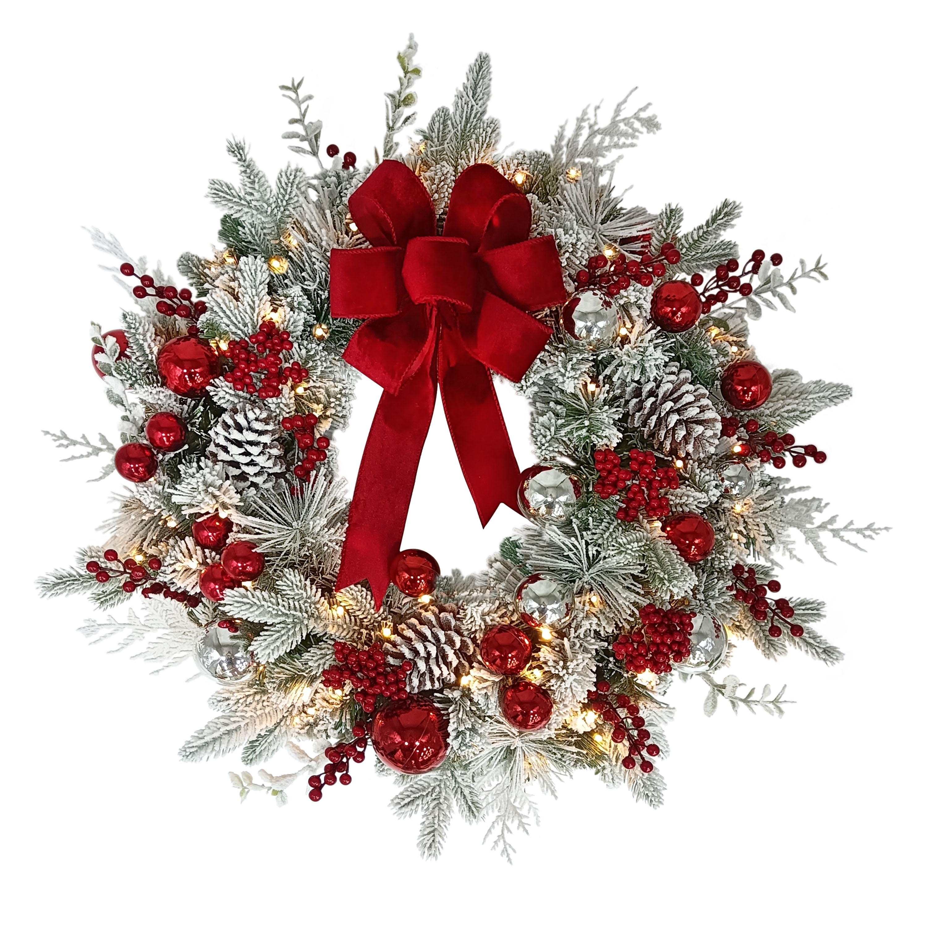 Puleo International 26" Battery-Operated Pre-Lit Decorated Artificial Wreath