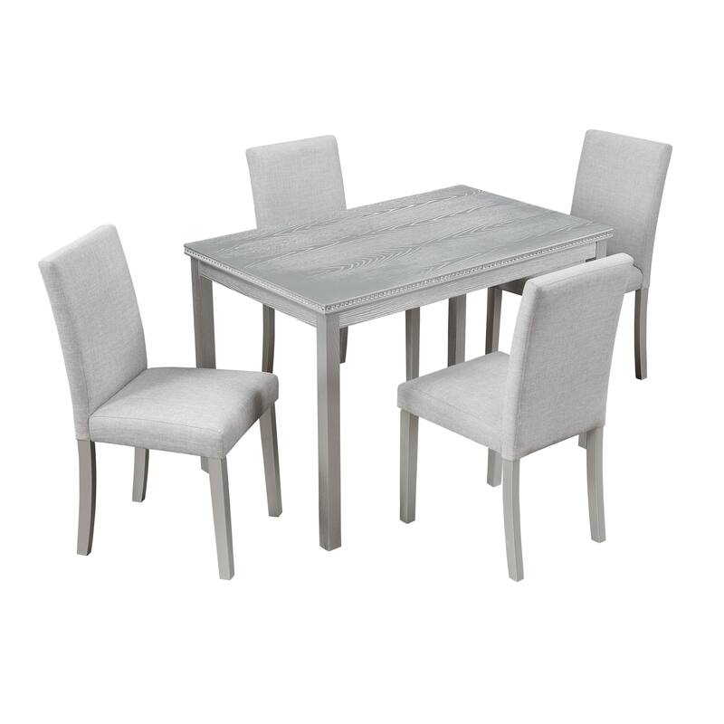 5 Piece Kitchen Table Set Wooden Dining Room Table Set with Crystal Accent Rectangular Table and 4 Upholstered Chairs