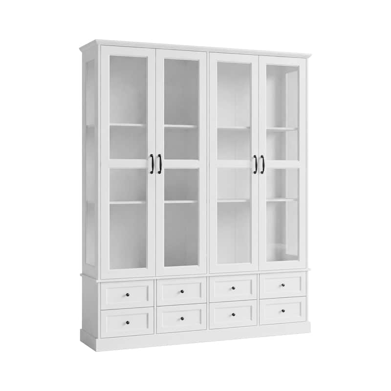 63" Lighted Glass Display Cabinet Curio Cabinet with Bluetooth LED Lights, White China Cabinet Storage for Living Room